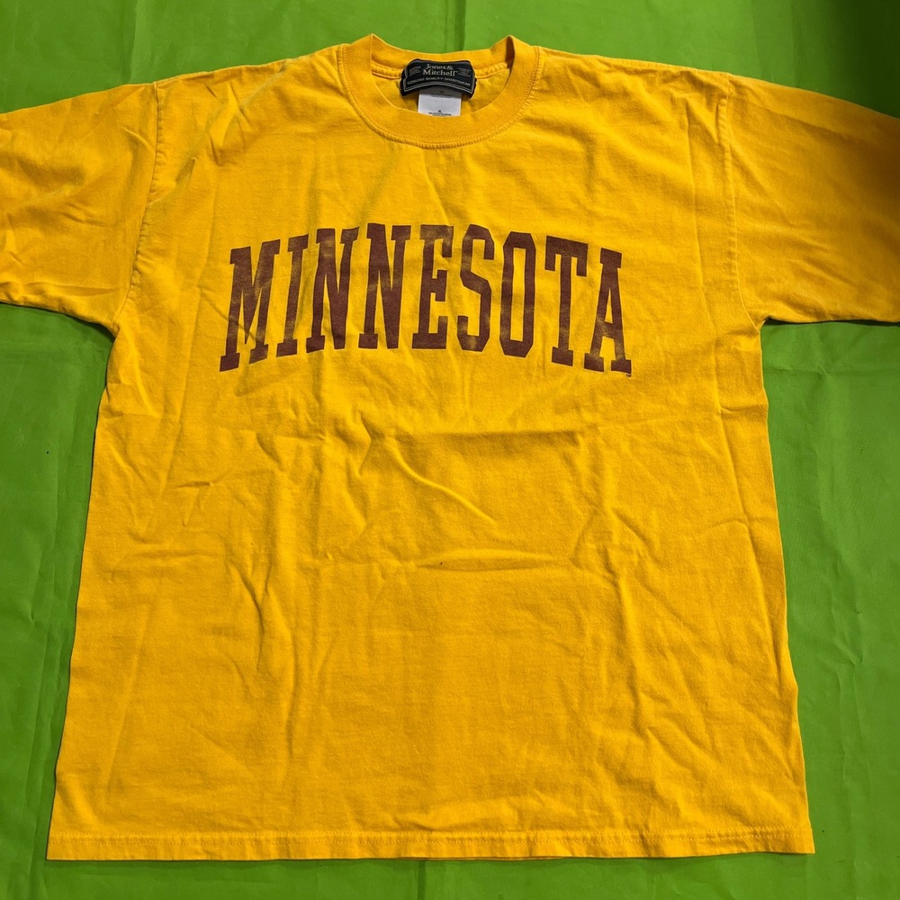 90s Jones & Mitchell Minnesota T-Shirt Mens XL Yellow Collegiate Short Sleeve